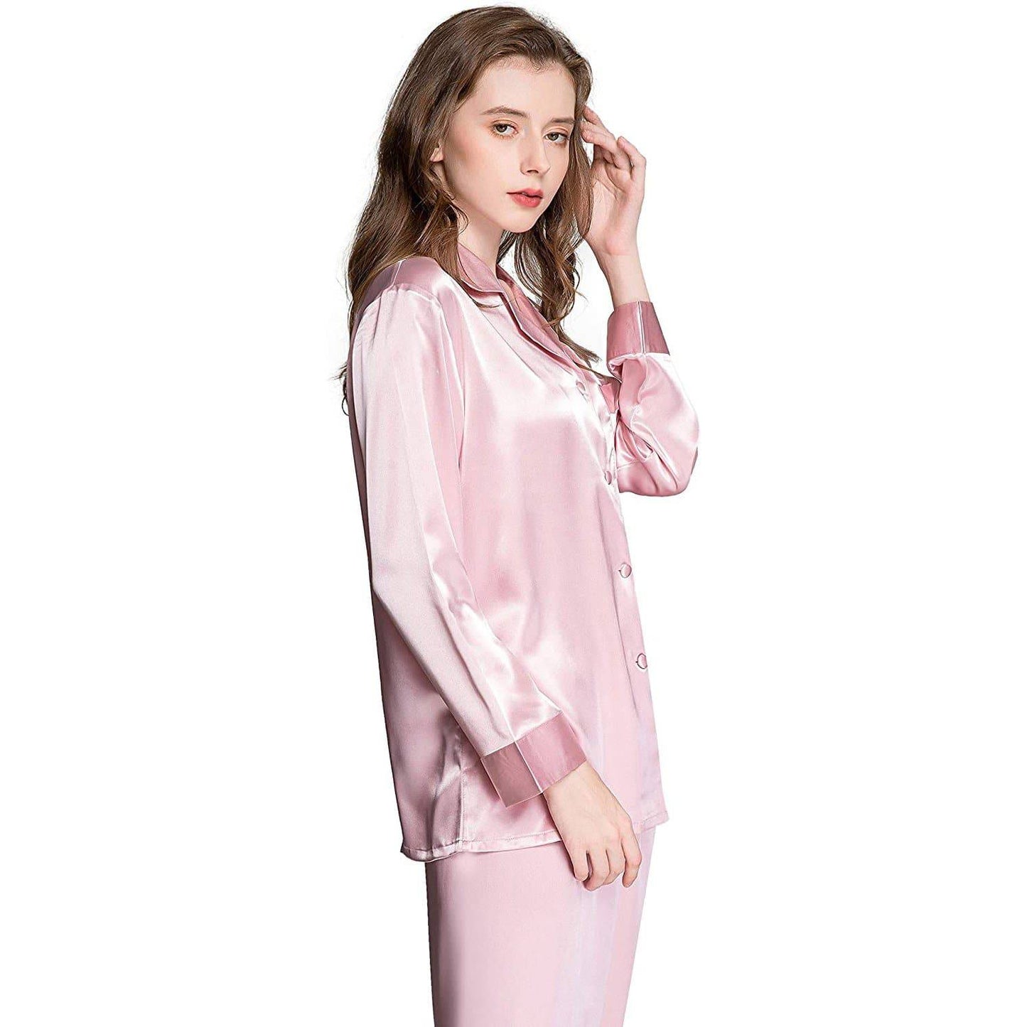 Silk pajamas for women Long Sleeve Button Down Full-Length silk pj set