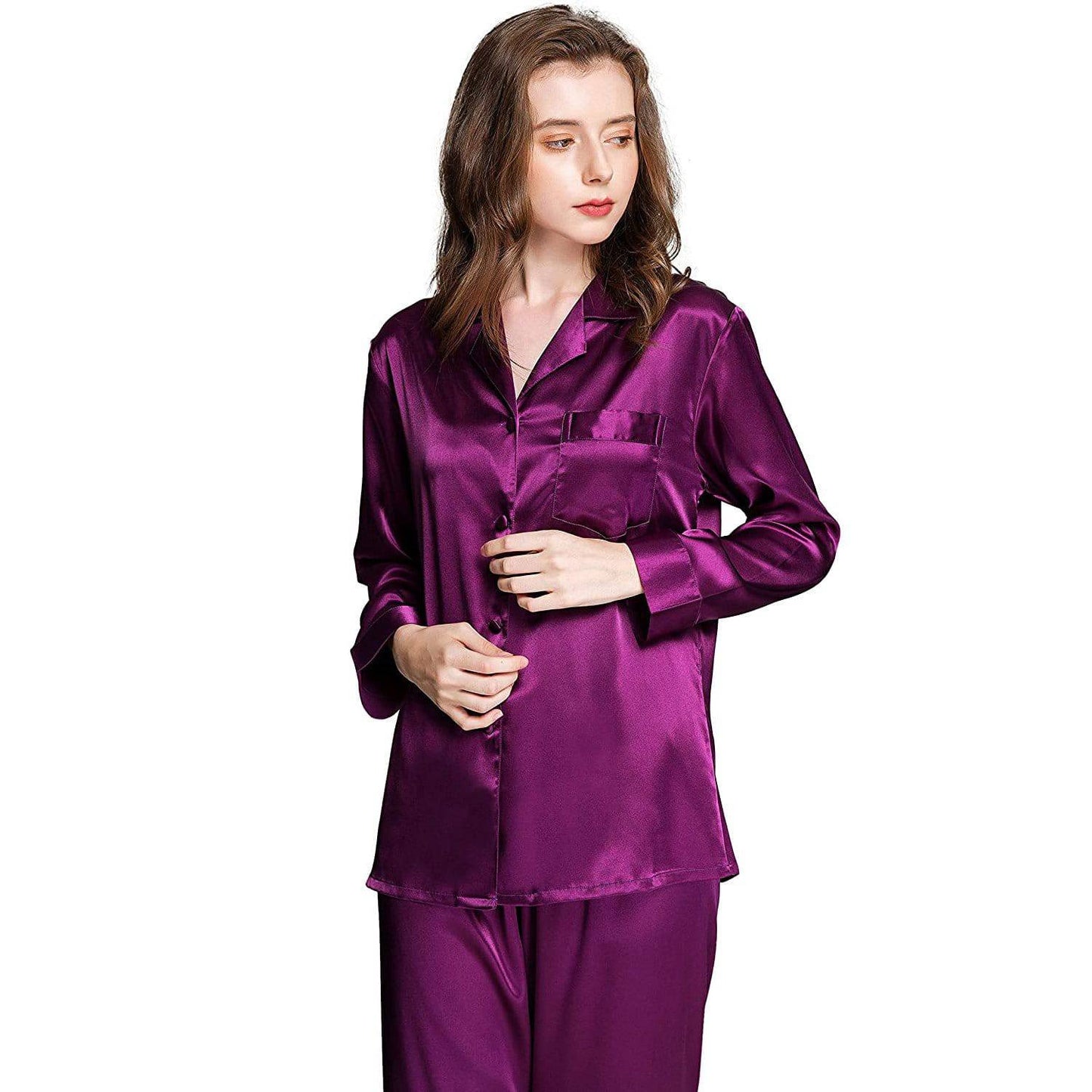 Silk pajamas for women Long Sleeve Button Down Full-Length silk pj set