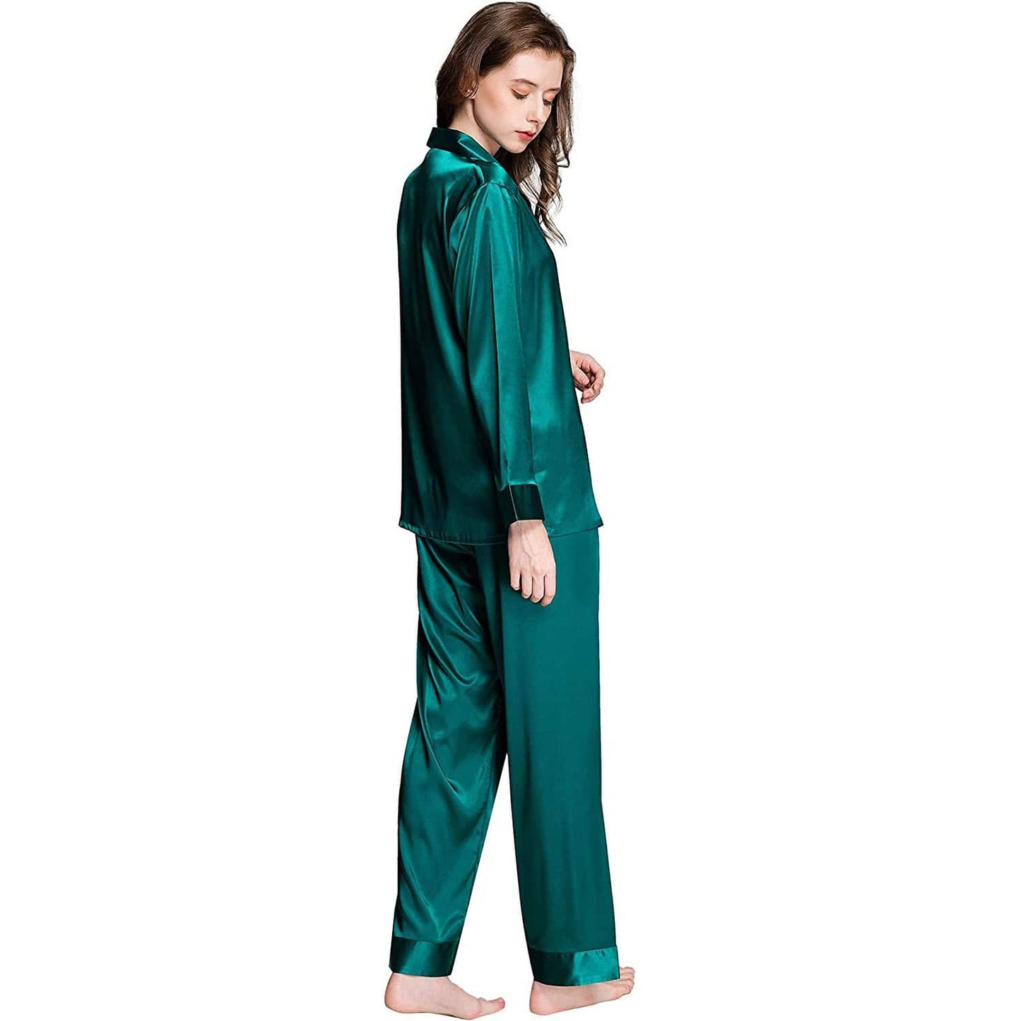 Silk pajamas for women Long Sleeve Button Down Full-Length silk pj set