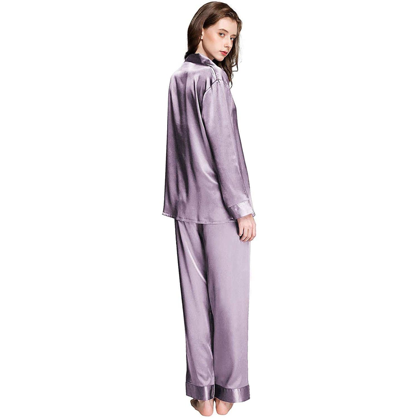 Silk pajamas for women Long Sleeve Button Down Full-Length silk pj set