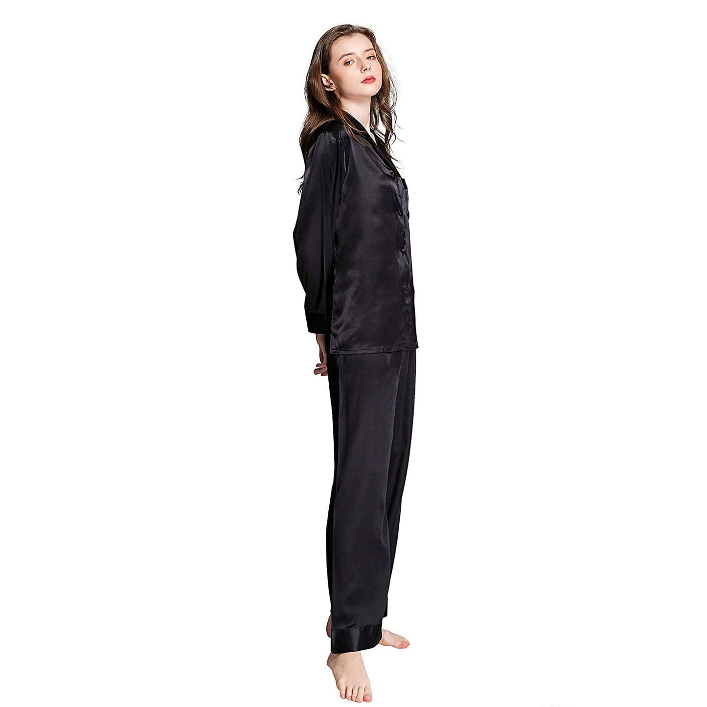 Silk pajamas for women Long Sleeve Button Down Full-Length silk pj set