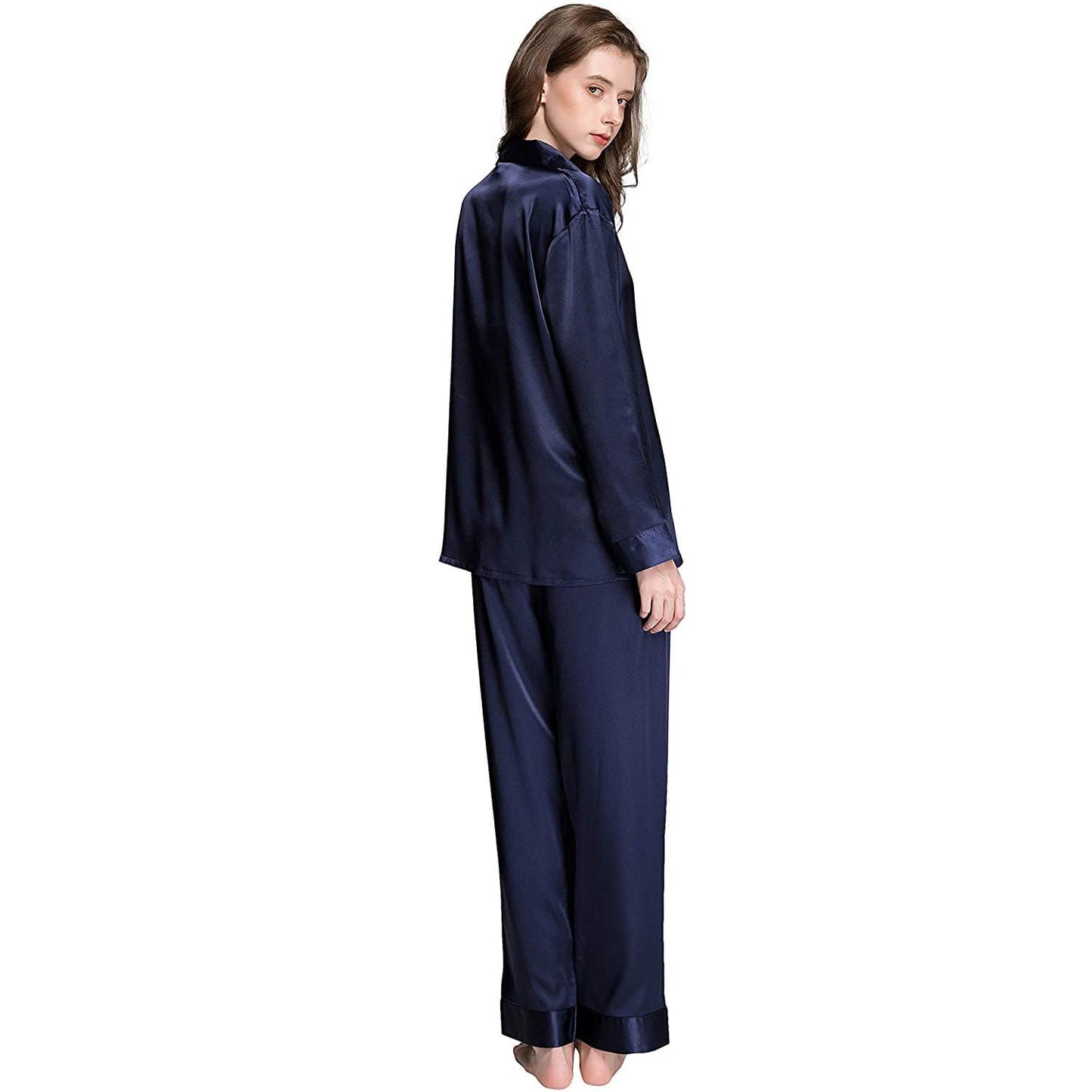 Silk pajamas for women Long Sleeve Button Down Full-Length silk pj set