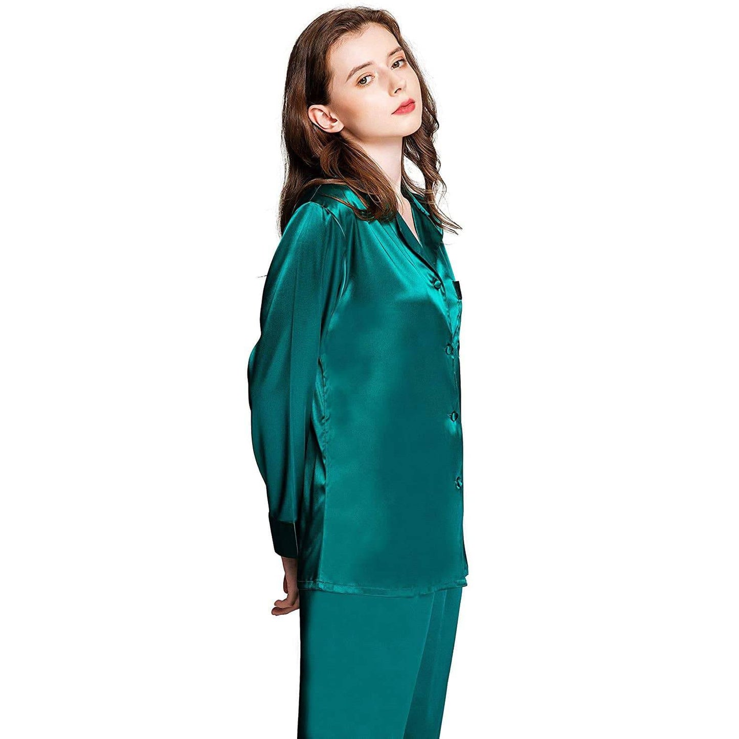 Silk pajamas for women Long Sleeve Button Down Full-Length silk pj set