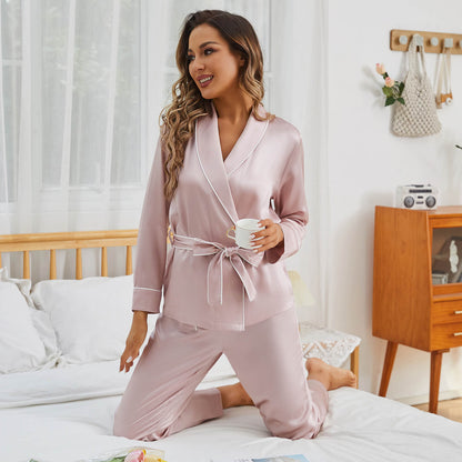 Silk Robe and Pajama Set for Women – 2-Piece Long Silk Nightwear