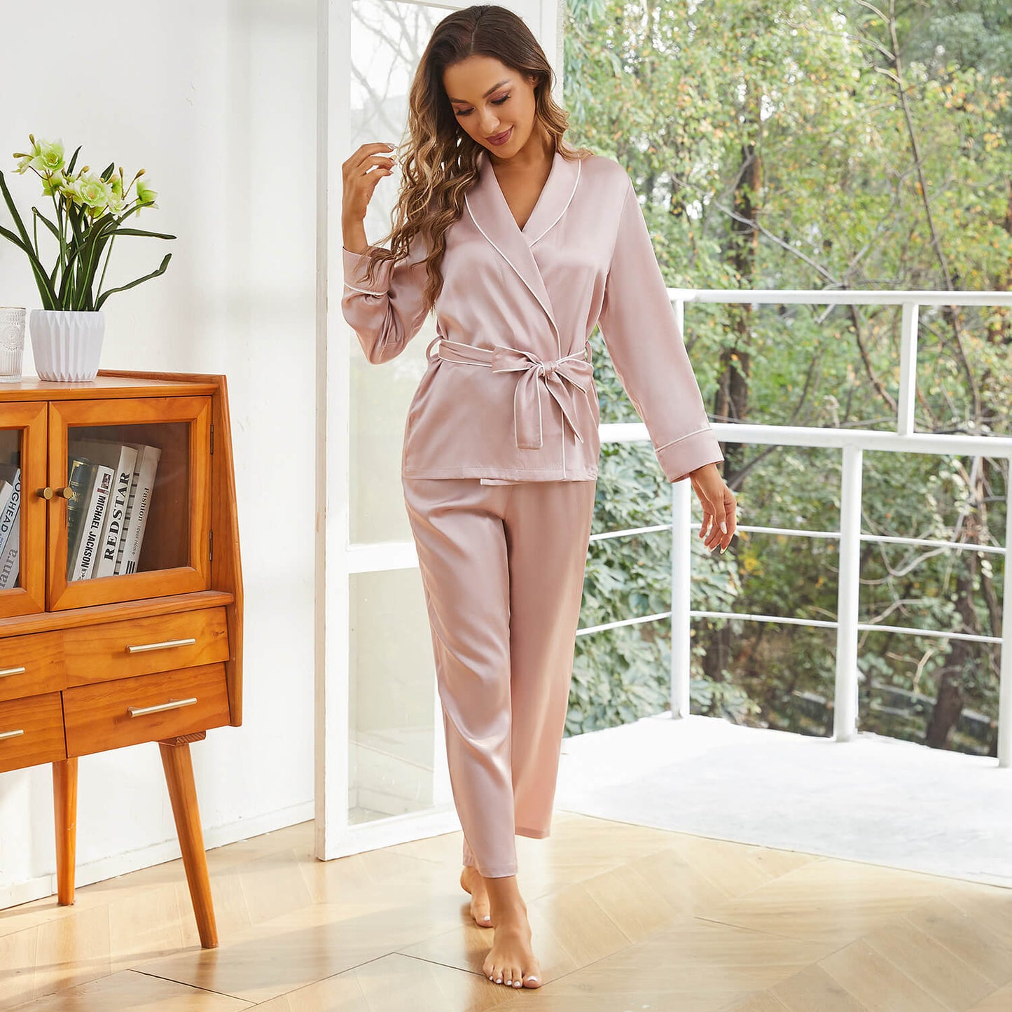 Silk Robe and Pajama Set for Women – 2-Piece Long Silk Nightwear