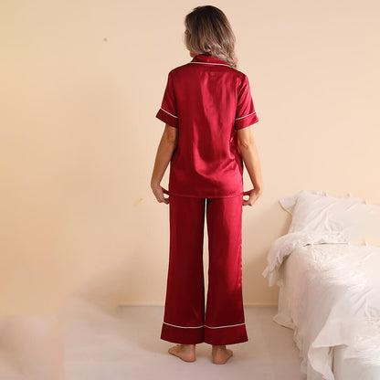 Silk two-piece short sleeve long pants Women's silk pajamas Set