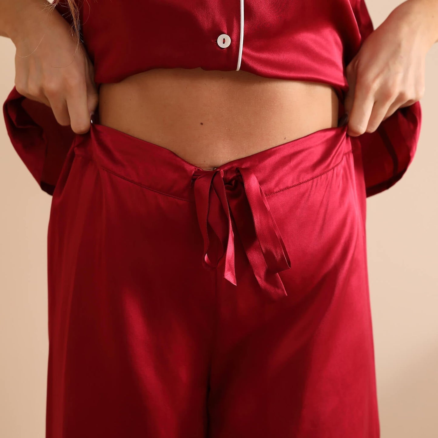 Silk two-piece short sleeve long pants Women's silk pajamas Set