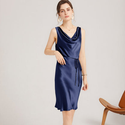 Sleeveless Cowl Neck Silk Midi Dresses Wedding Guest Party Dresses