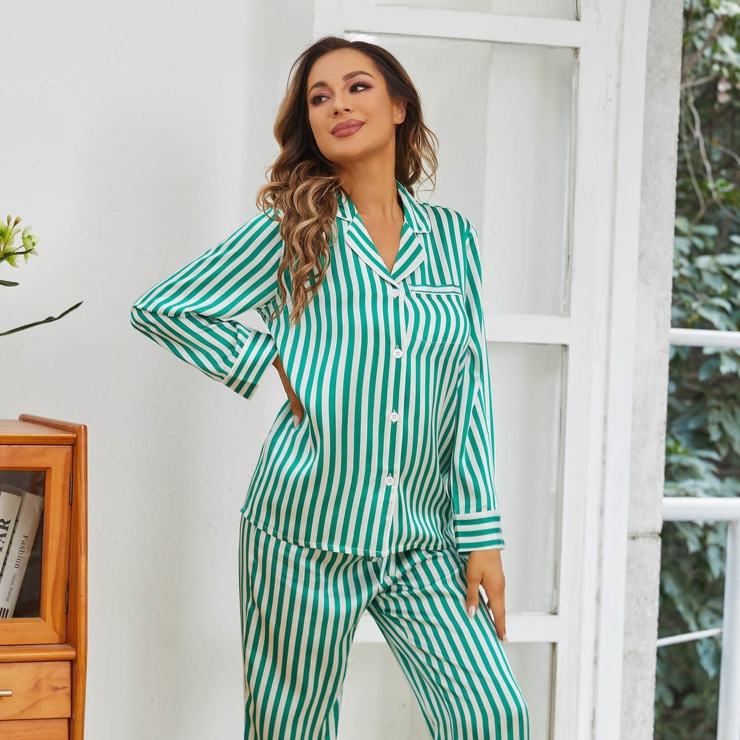 Stripe Silk Pajamas Set 100% Mulberry Classic Stripe silk pajamas