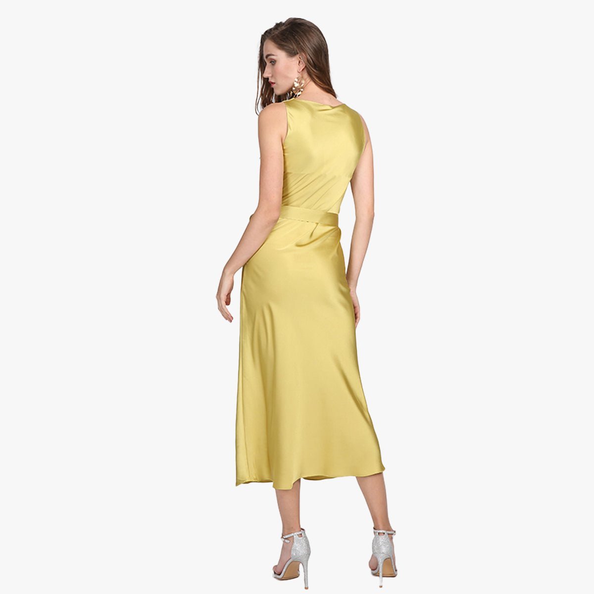 Summer Guest Party Silk Dress sleeveless Cowl Neck Silk Dresses