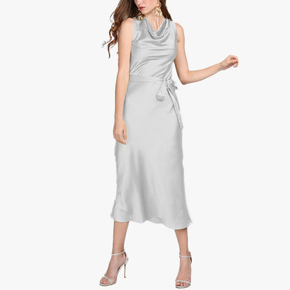 Summer Guest Party Silk Dress sleeveless Cowl Neck Silk Dresses