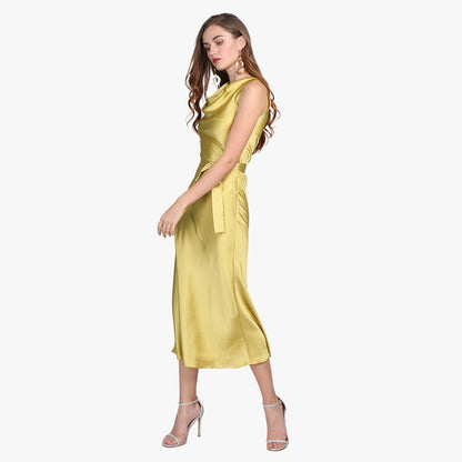 Summer Guest Party Silk Dress sleeveless Cowl Neck Silk Dresses