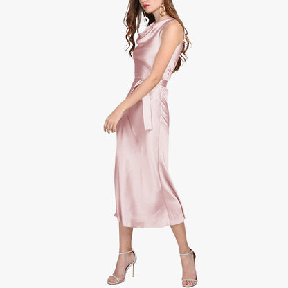 Summer Guest Party Silk Dress sleeveless Cowl Neck Silk Dresses