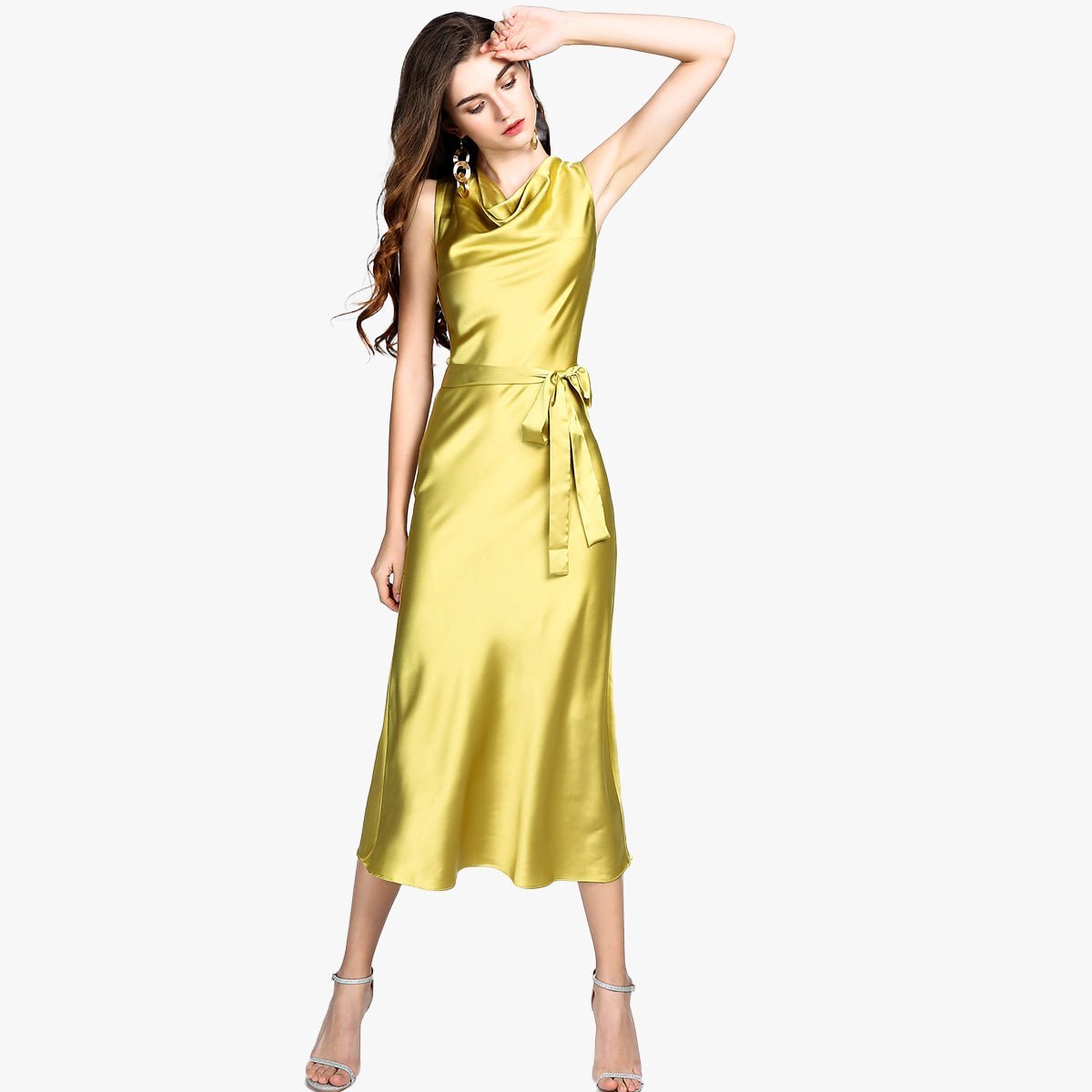 Summer Guest Party Silk Dress sleeveless Cowl Neck Silk Dresses