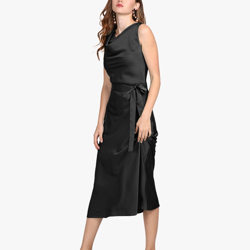 Summer Guest Party Silk Dress sleeveless Cowl Neck Silk Dresses