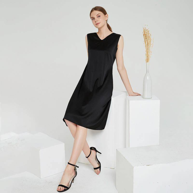 Summer Guest Party Silk Dress Sleeveless v-neck pure Silk Dresses