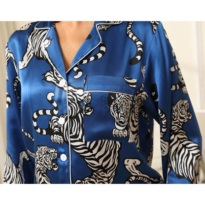 Tiger Silk Pajama Set 100% Mulberry printed silk pajamas for Women