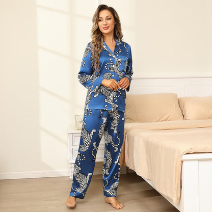 Tiger Silk Pajama Set 100% Mulberry printed silk pajamas for Women