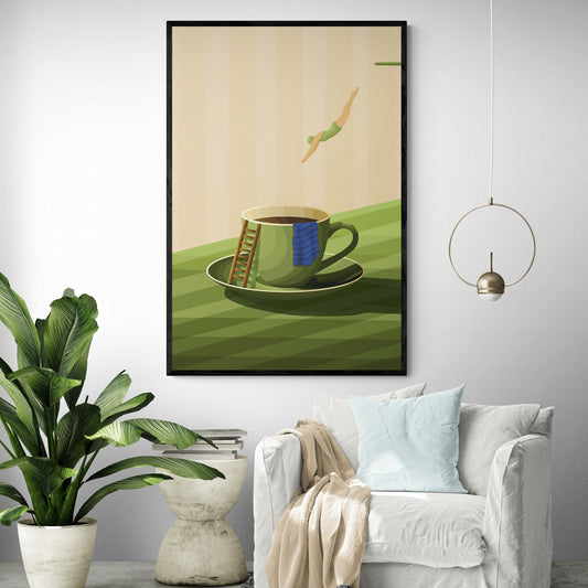Diving Vrouw Art Print