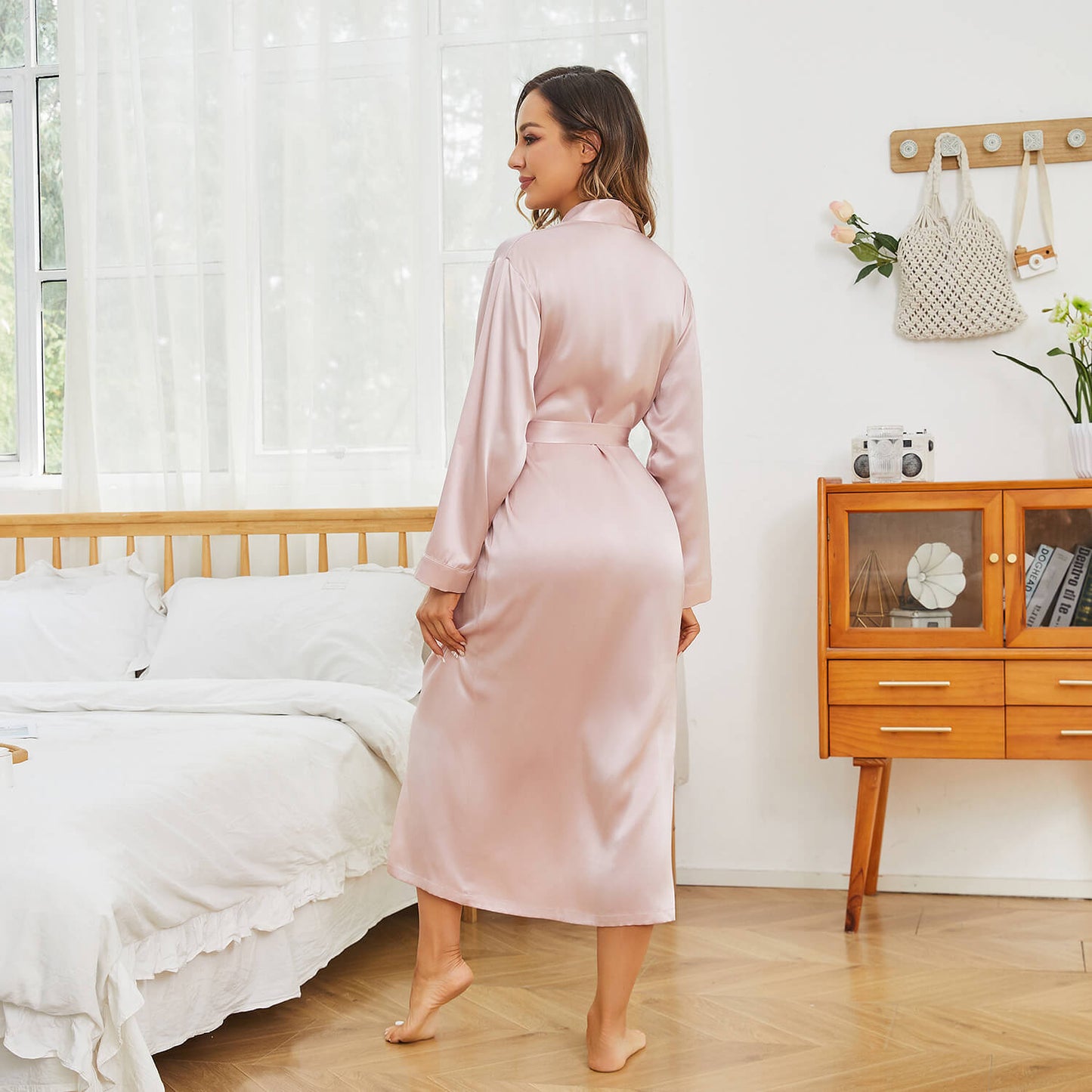 Women long silk robes ladies 100% Mulberry pure Silk Bathrobe