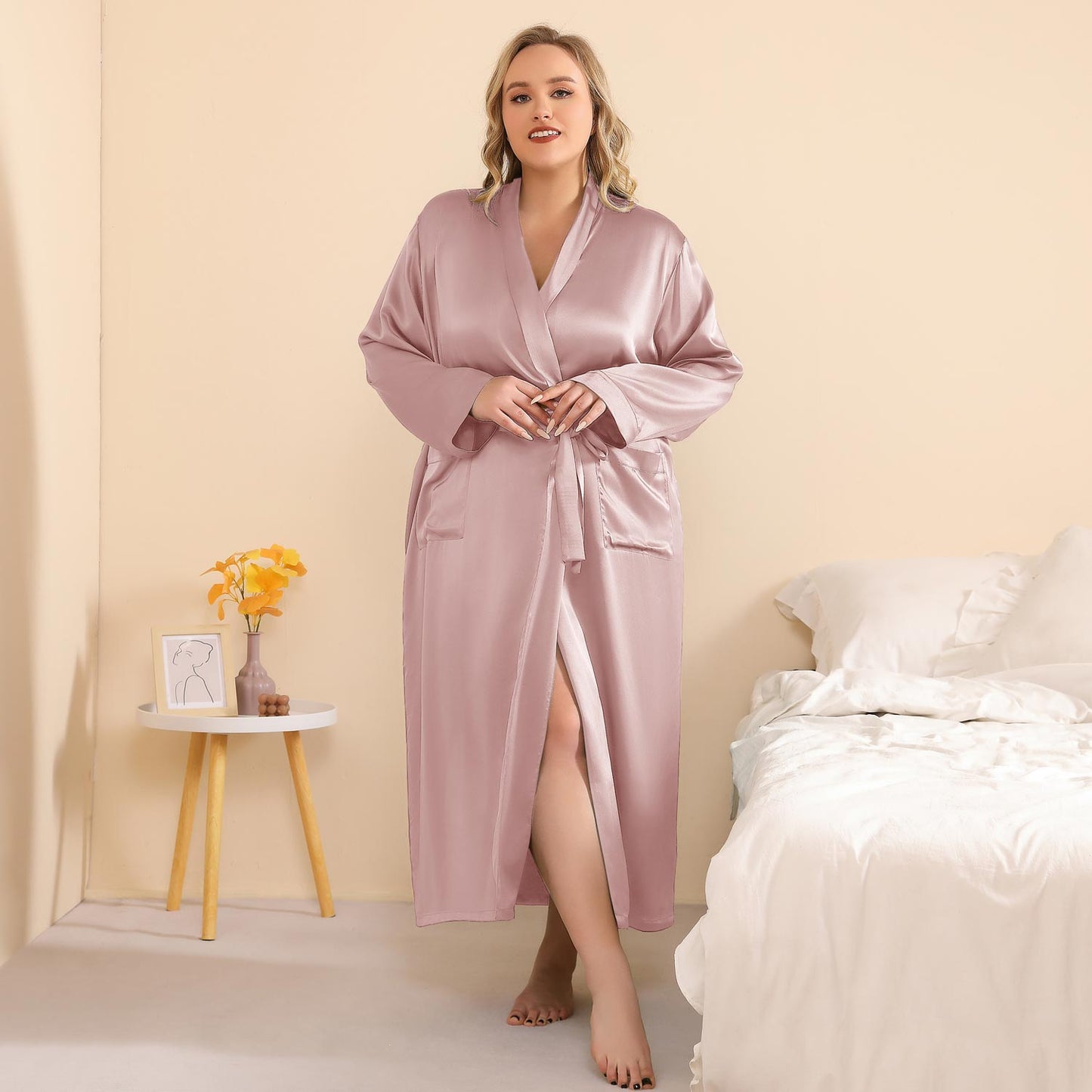 Women plus size silk Robes 100% Mulberry pure Silk Robes With Belt