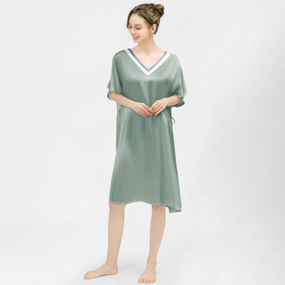 Women pure Silk Nightdress  100% Mulberry v neck Silk Sleepwear