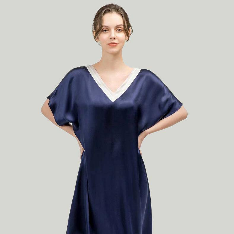 Women pure Silk Nightdress  100% Mulberry v neck Silk Sleepwear