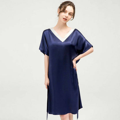 Women pure Silk Nightdress  100% Mulberry v neck Silk Sleepwear