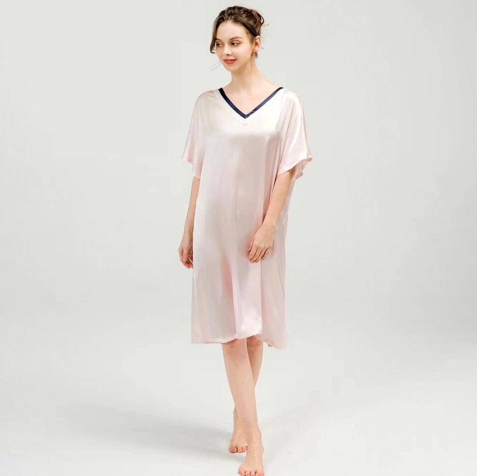 Women pure Silk Nightdress  100% Mulberry v neck Silk Sleepwear