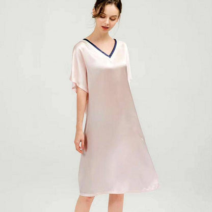 Women pure Silk Nightdress  100% Mulberry v neck Silk Sleepwear