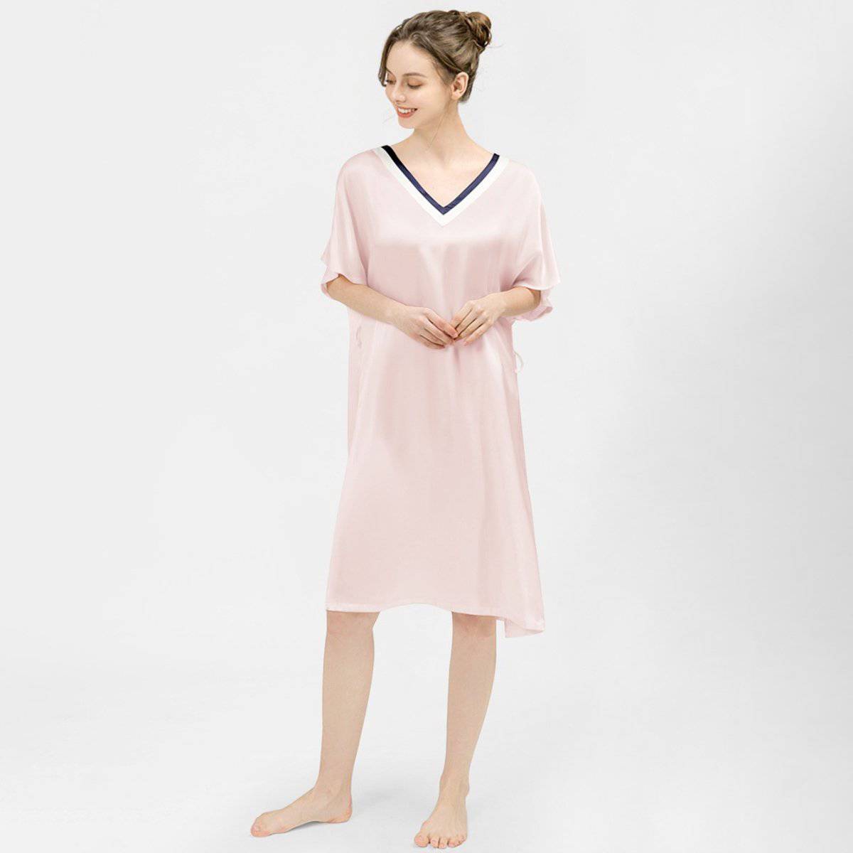 Women pure Silk Nightdress  100% Mulberry v neck Silk Sleepwear