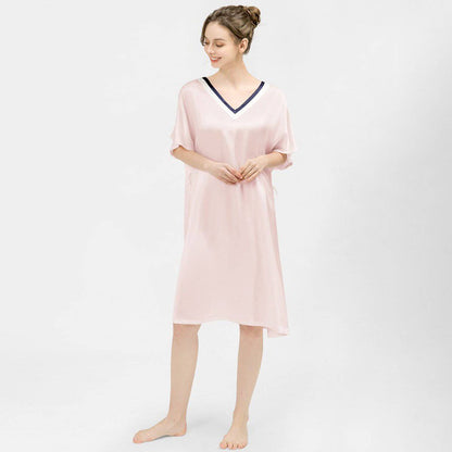 Women pure Silk Nightdress  100% Mulberry v neck Silk Sleepwear