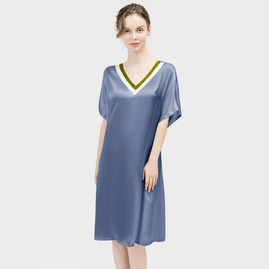 Women pure Silk Nightdress  100% Mulberry v neck Silk Sleepwear