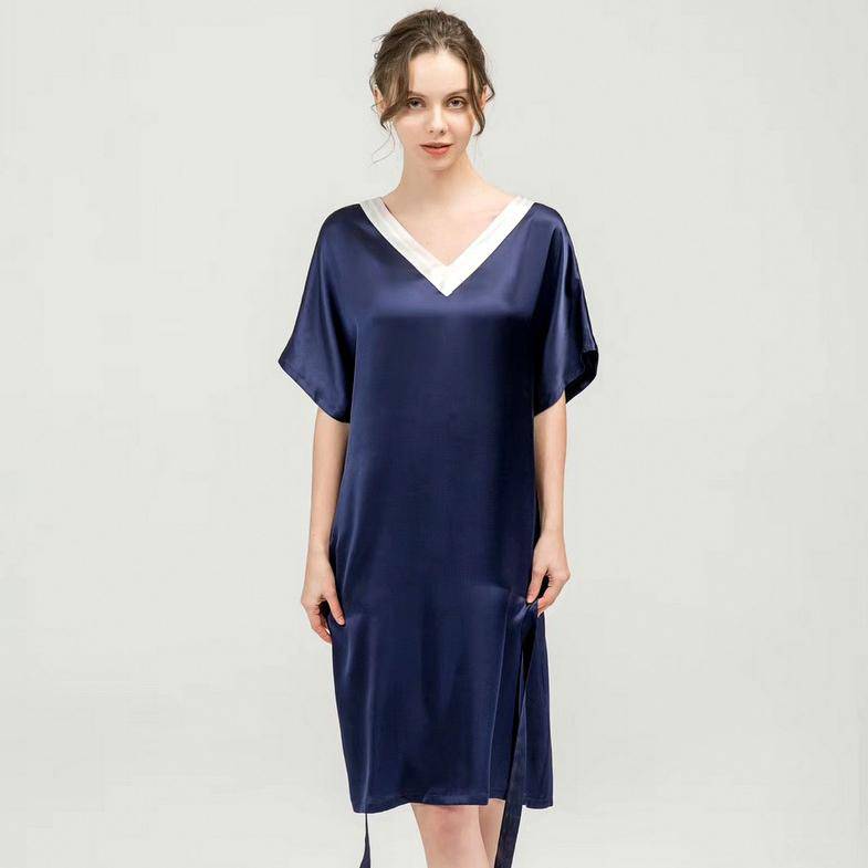 Women pure Silk Nightdress  100% Mulberry v neck Silk Sleepwear