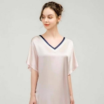 Women pure Silk Nightdress  100% Mulberry v neck Silk Sleepwear