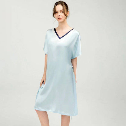 Women pure Silk Nightdress  100% Mulberry v neck Silk Sleepwear