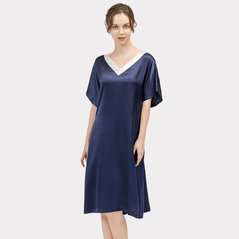 Women pure Silk Nightdress  100% Mulberry v neck Silk Sleepwear