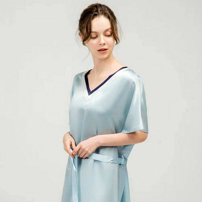 Women pure Silk Nightdress  100% Mulberry v neck Silk Sleepwear