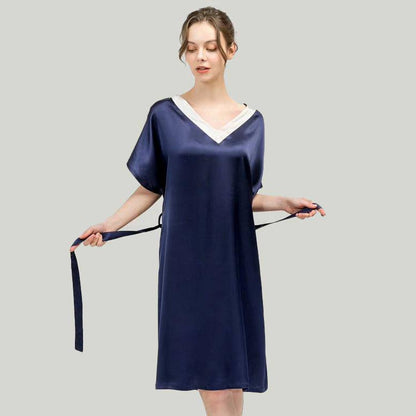 Women pure Silk Nightdress  100% Mulberry v neck Silk Sleepwear