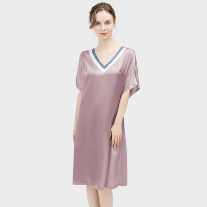 Women pure Silk Nightdress  100% Mulberry v neck Silk Sleepwear