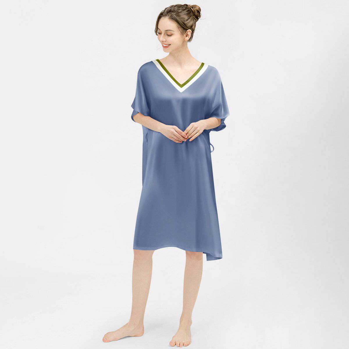 Women pure Silk Nightdress  100% Mulberry v neck Silk Sleepwear