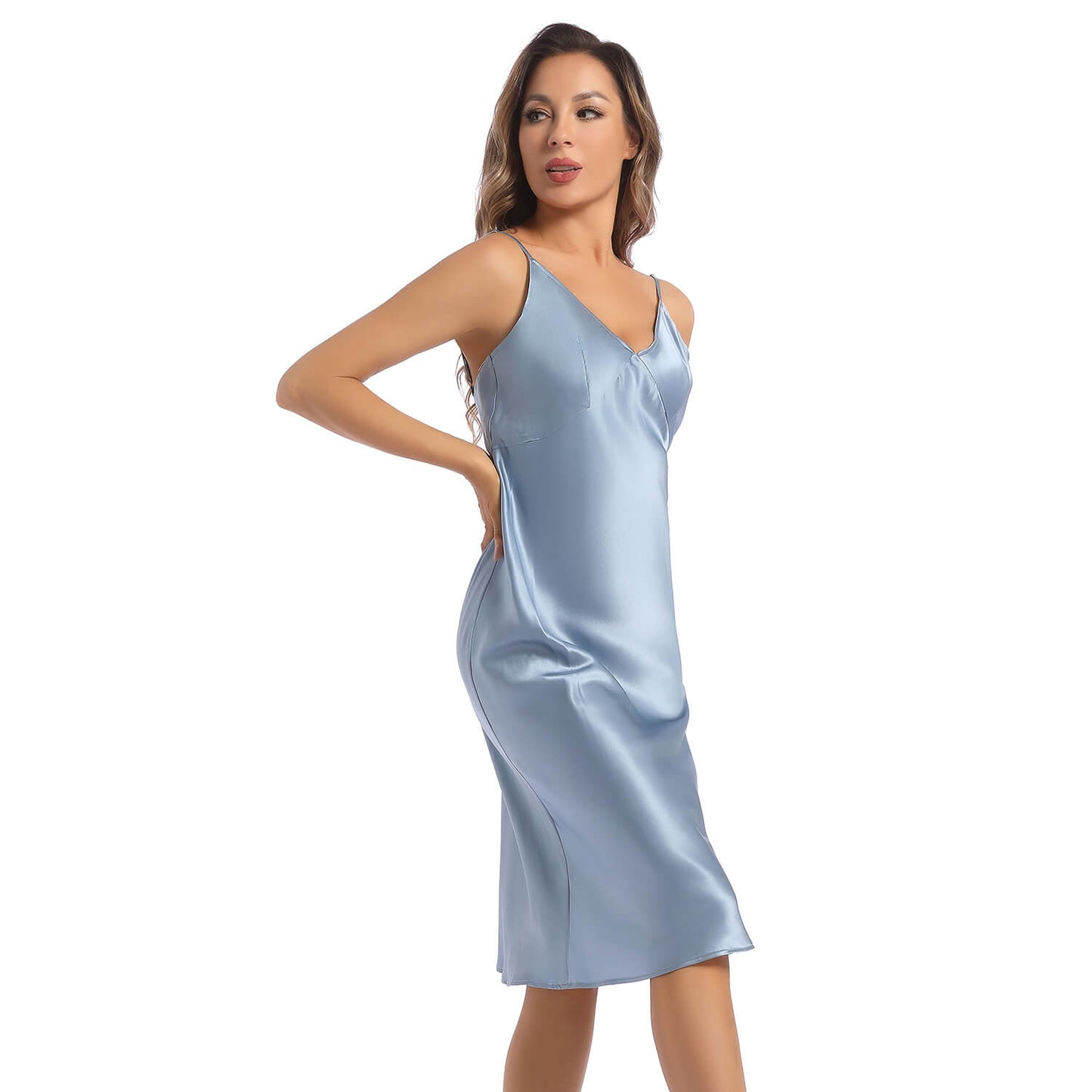 women Silk Nightdress pure Backless deep v neck Silk Slip Dresses