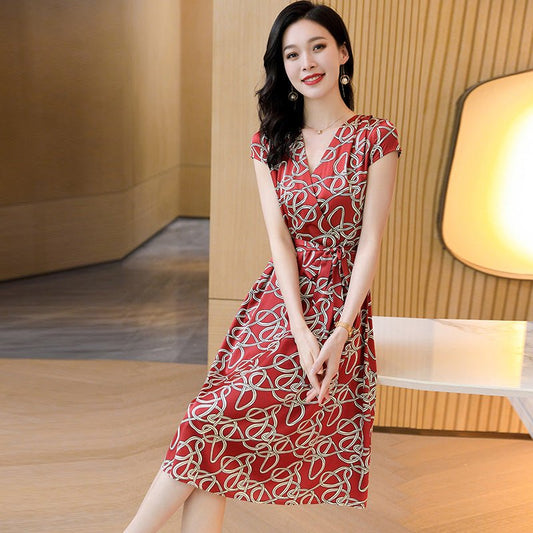 Women Summer Silk Floral Dress Printed pure Party Guest Dresses