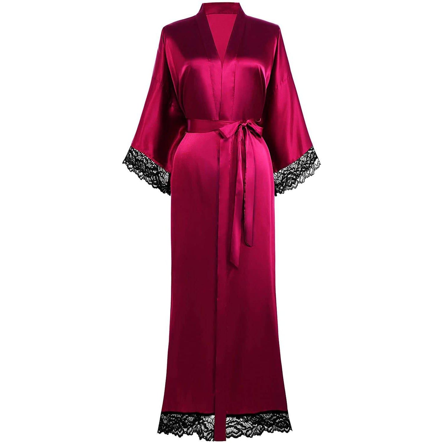 Womens 100% Mulberry pure Silk Kimono with lace Bridesmaid Robes