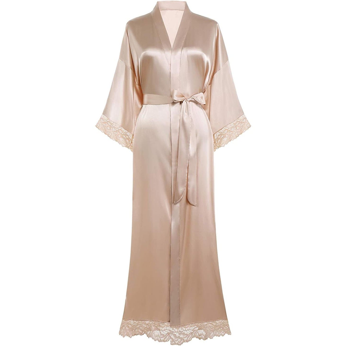 Womens 100% Mulberry pure Silk Kimono with lace Bridesmaid Robes