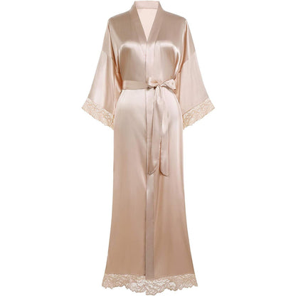 Womens 100% Mulberry pure Silk Kimono with lace Bridesmaid Robes