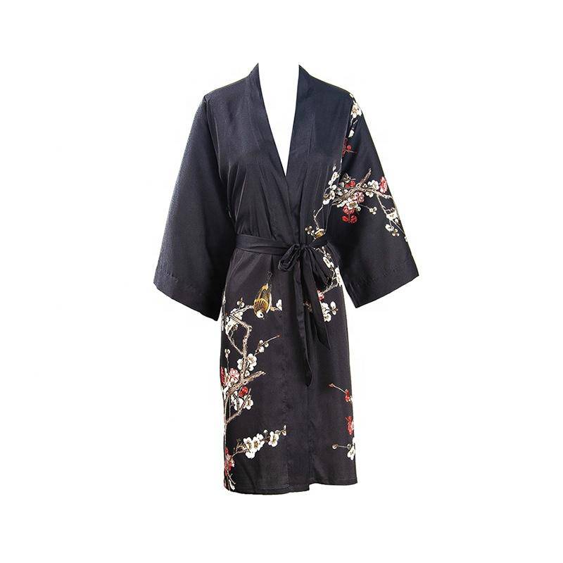 Women's blossom printing short pure silk kimono Robes 100% Silk Bathrobe