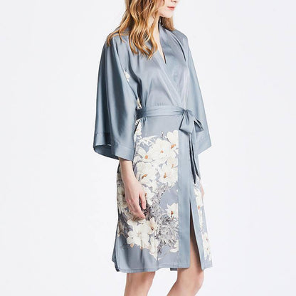 womens Blossom prints pure Silk Kimono Robes