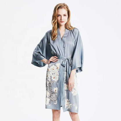 womens Blossom prints pure Silk Kimono Robes