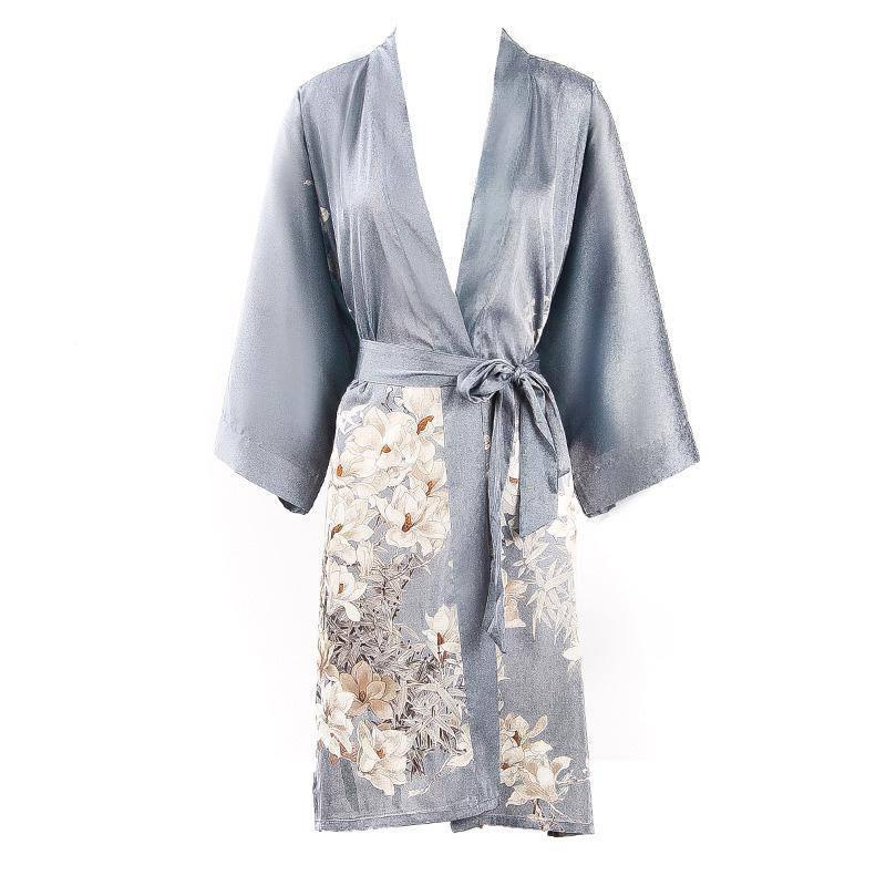 womens Blossom prints pure Silk Kimono Robes